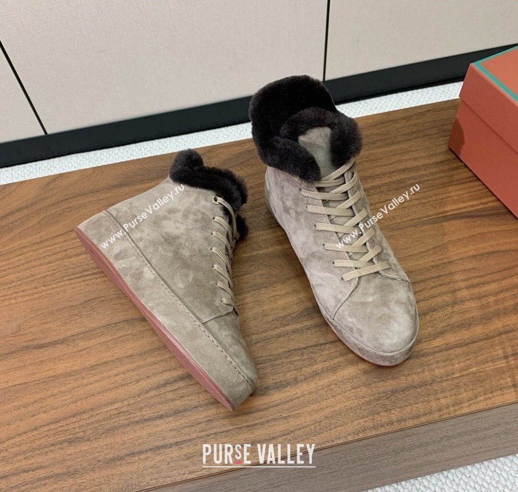 Loro Piana Low/High Top Sneakers in Suede and Wool Fur Khaki 2024 LP111304 (KL-241113107)