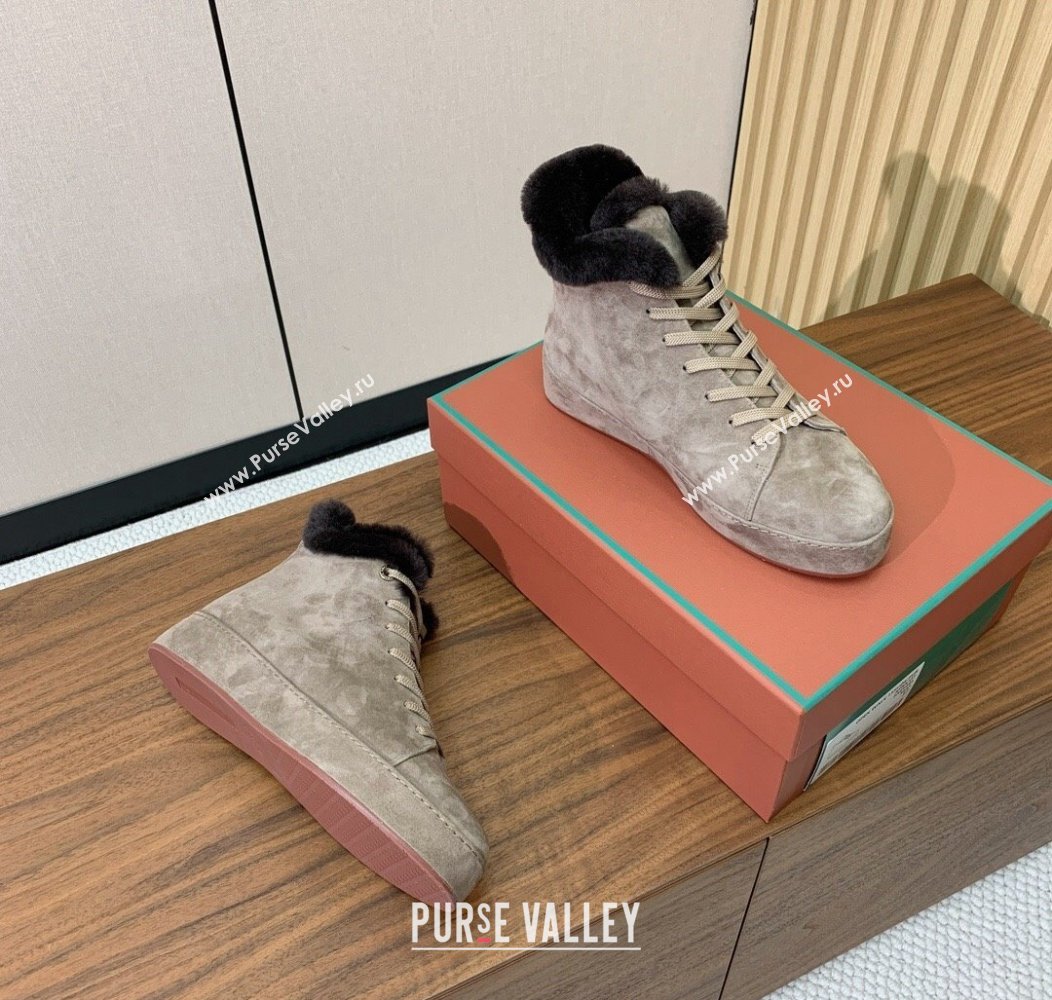 Loro Piana Low/High Top Sneakers in Suede and Wool Fur Khaki 2024 LP111304 (KL-241113107)