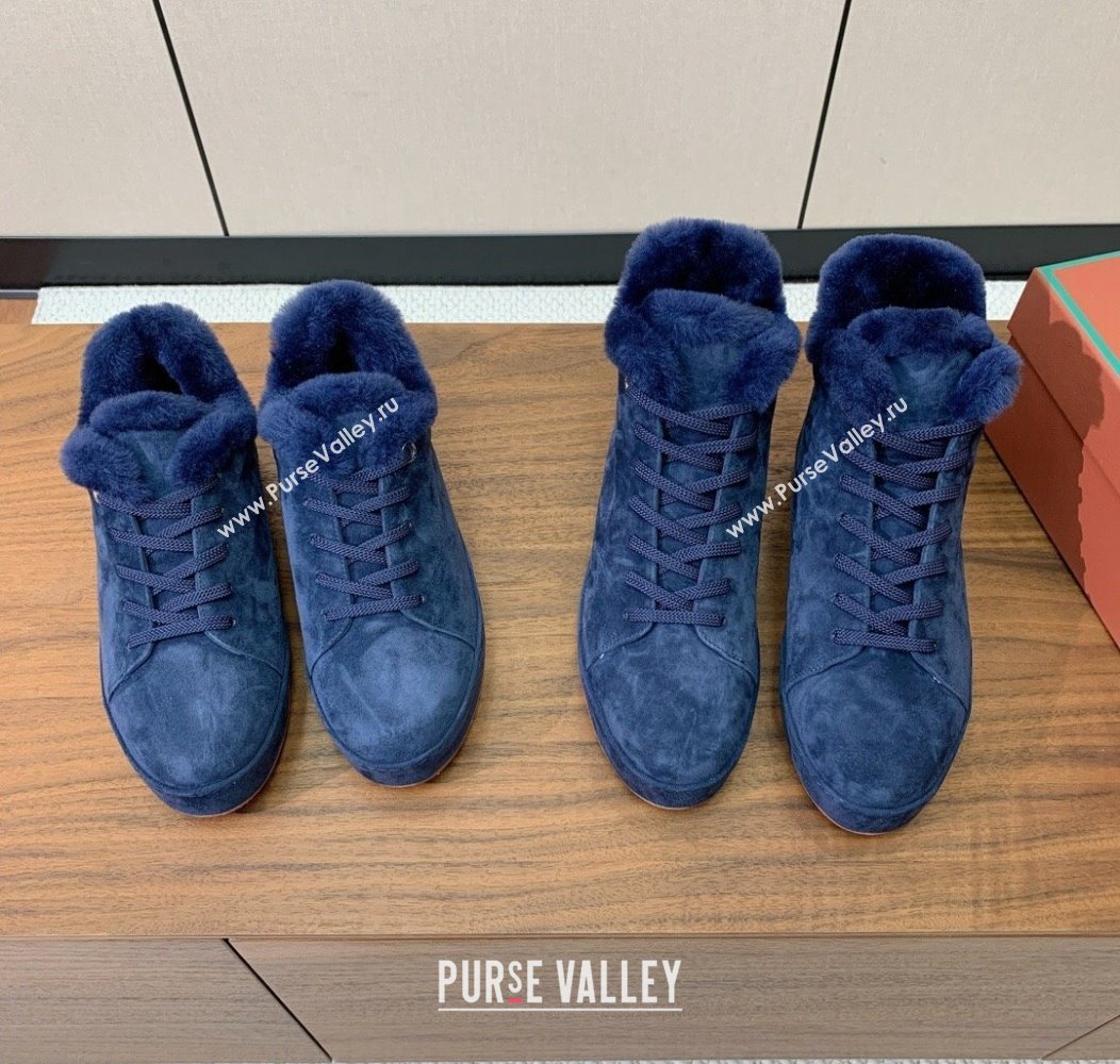 Loro Piana Low/High Top Sneakers in Suede and Wool Fur Dark Blue 2024 LP111304 (KL-241113108)