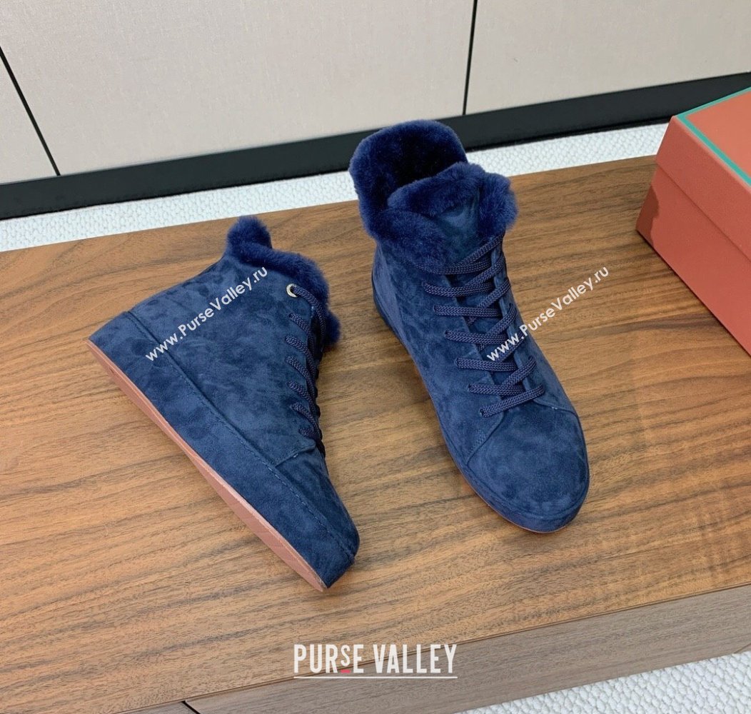 Loro Piana Low/High Top Sneakers in Suede and Wool Fur Dark Blue 2024 LP111304 (KL-241113108)