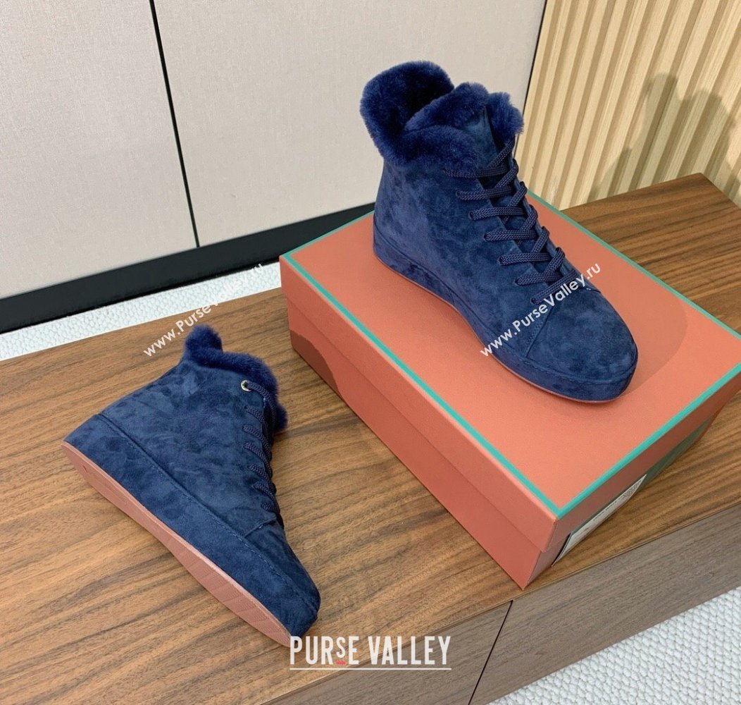 Loro Piana Low/High Top Sneakers in Suede and Wool Fur Dark Blue 2024 LP111304 (KL-241113108)