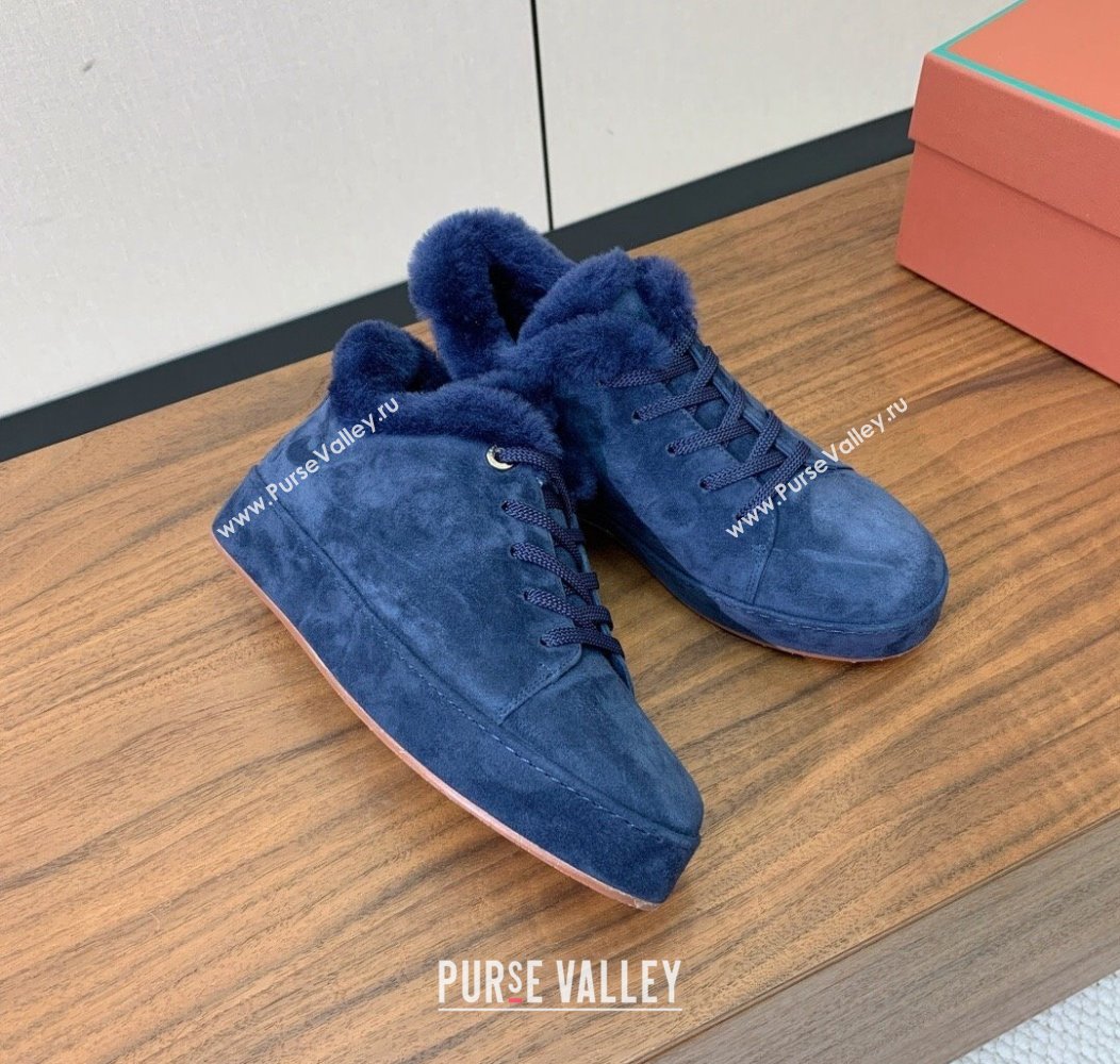 Loro Piana Low/High Top Sneakers in Suede and Wool Fur Dark Blue 2024 LP111304 (KL-241113108)