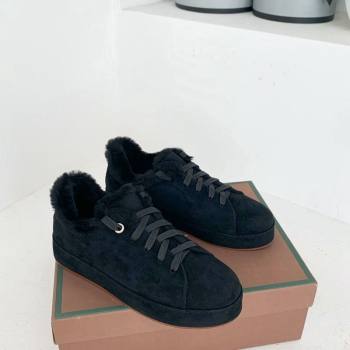 Loro Piana Low top Sneakers in Suede and Wool Fur Black 2024 LP111303 (KER-241113085)