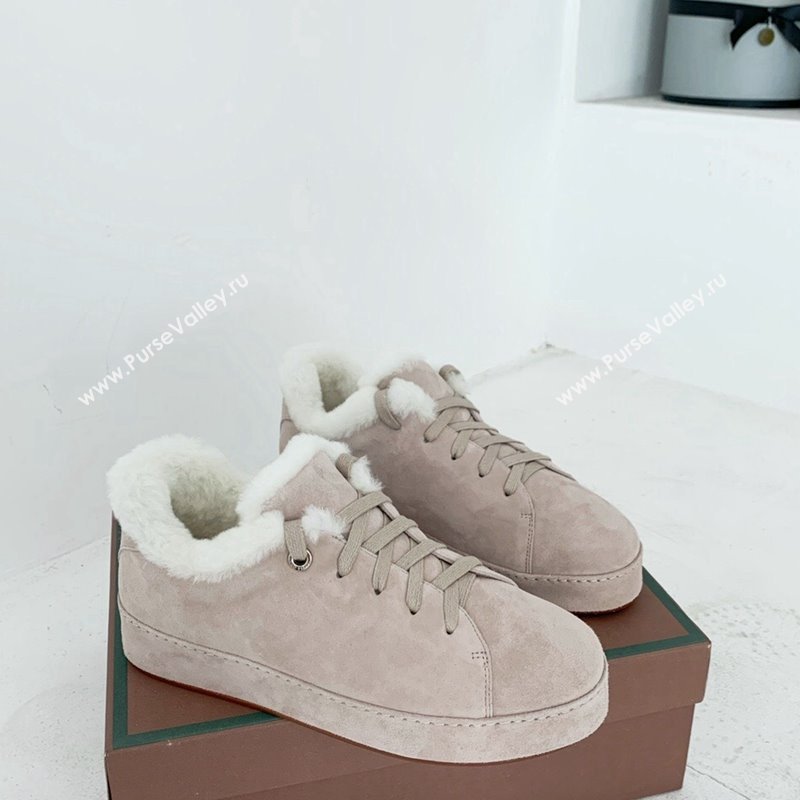 Loro Piana Low top Sneakers in Suede and Wool Fur Beige Grey 2024 LP111303 (KER-241113086)