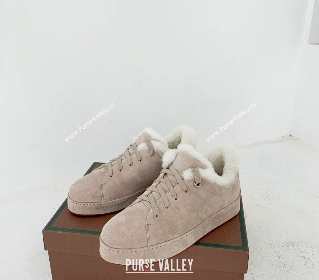 Loro Piana Low top Sneakers in Suede and Wool Fur Beige Grey 2024 LP111303 (KER-241113086)