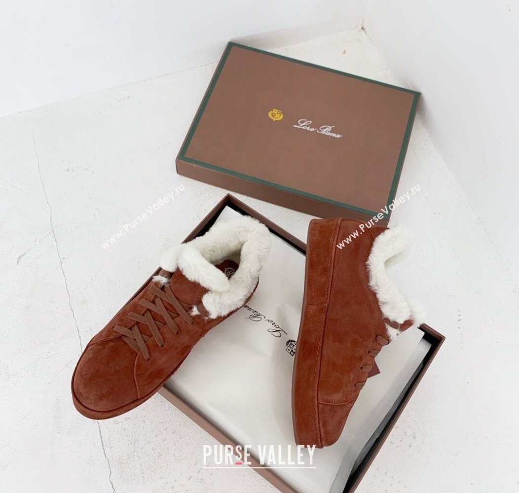 Loro Piana Low top Sneakers in Suede and Wool Fur Tan Brown 2024 LP111303 (KER-241113090)