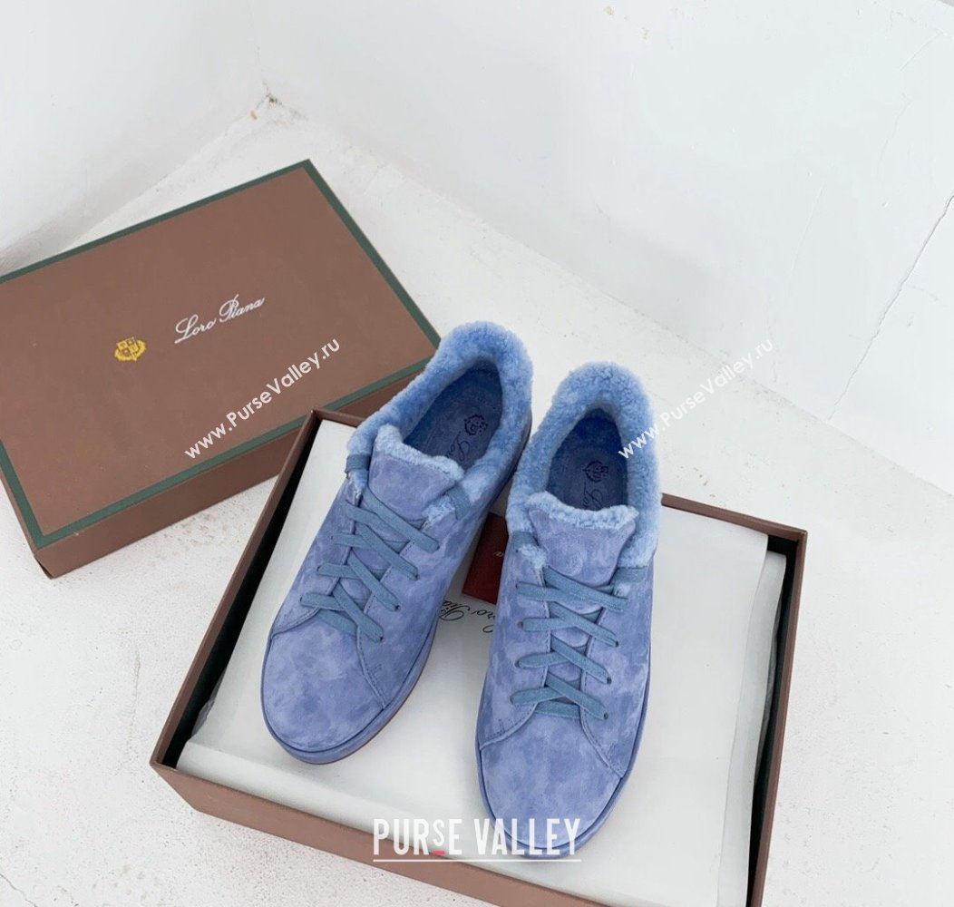 Loro Piana Low top Sneakers in Suede and Wool Fur Light Blue 2024 LP111303 (KER-241113092)