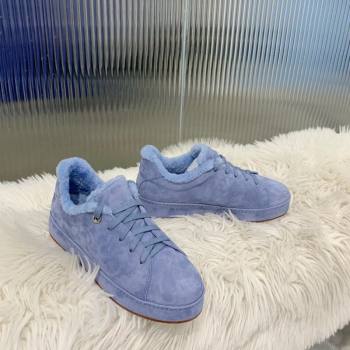 Loro Piana Low top Sneakers in Suede and Wool Fur Light Blue 2024 LP111303 (KER-241113092)