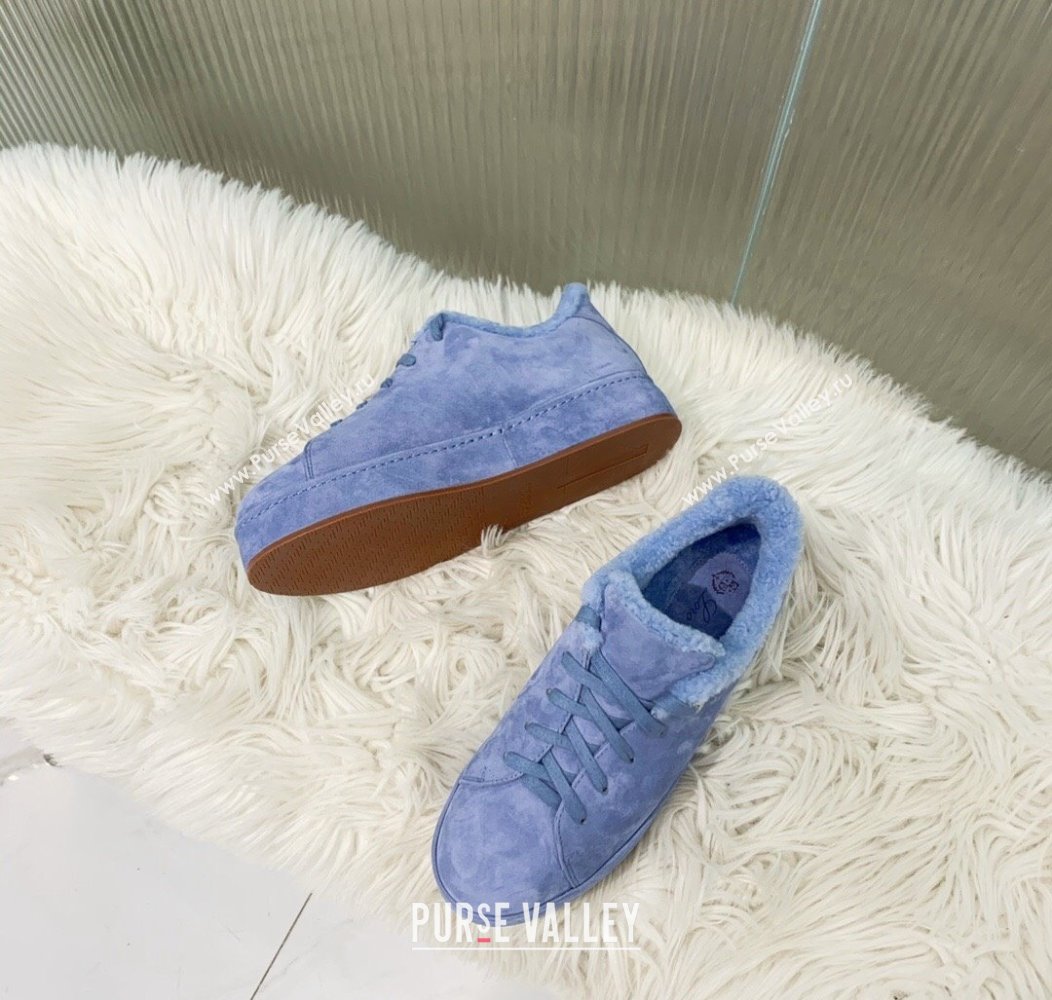 Loro Piana Low top Sneakers in Suede and Wool Fur Light Blue 2024 LP111303 (KER-241113092)