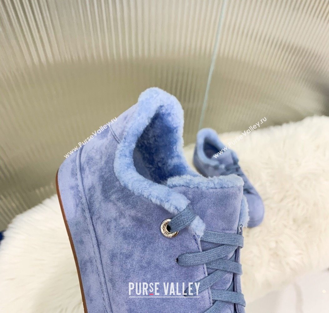 Loro Piana Low top Sneakers in Suede and Wool Fur Light Blue 2024 LP111303 (KER-241113092)