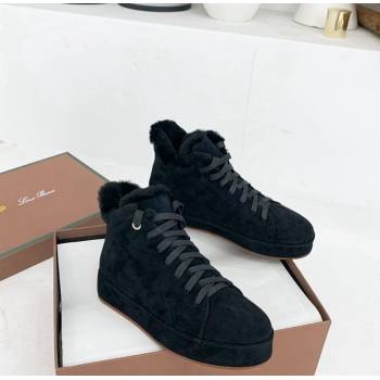 Loro Piana High top Sneakers in Suede and Wool Fur Black 2024 LP111304 (KER-241113094)