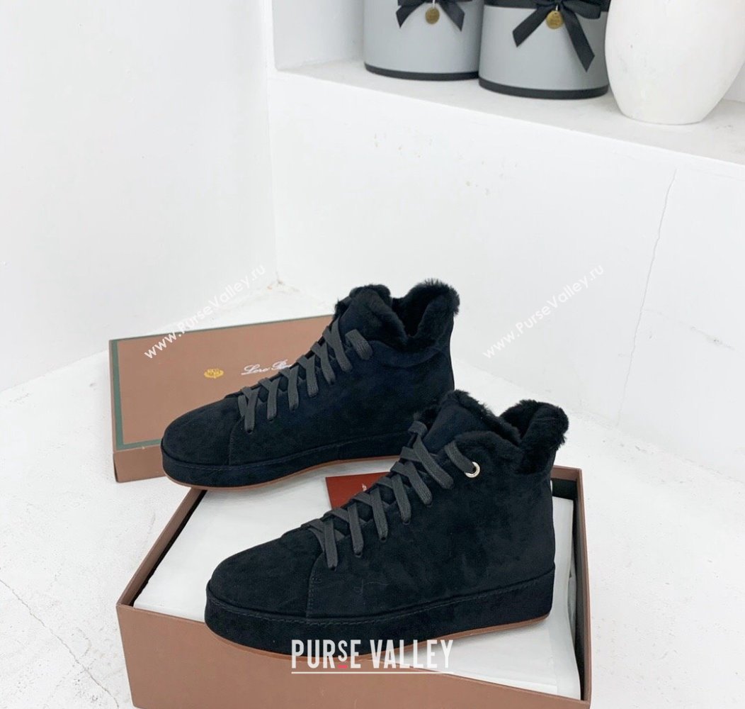 Loro Piana High top Sneakers in Suede and Wool Fur Black 2024 LP111304 (KER-241113094)