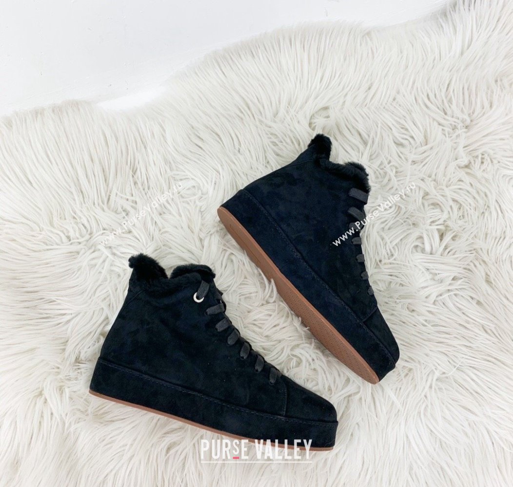 Loro Piana High top Sneakers in Suede and Wool Fur Black 2024 LP111304 (KER-241113094)