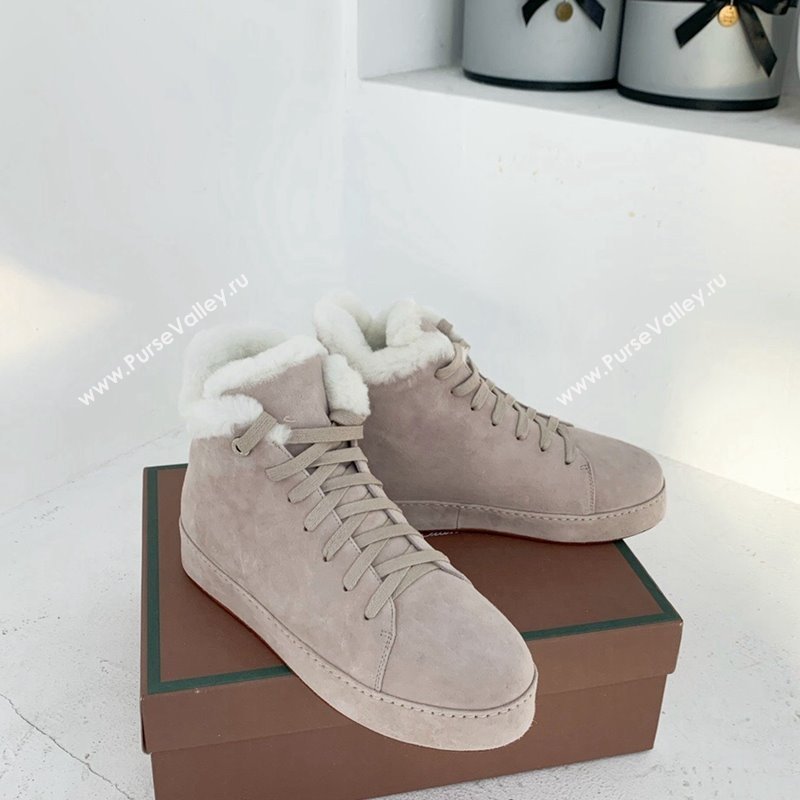 Loro Piana High top Sneakers in Suede and Wool Fur Beige Grey 2024 LP111304 (KER-241113095)