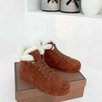 Loro Piana High top Sneakers in Suede and Wool Fur Tan Brown 2024 LP111304 (KER-241113096)