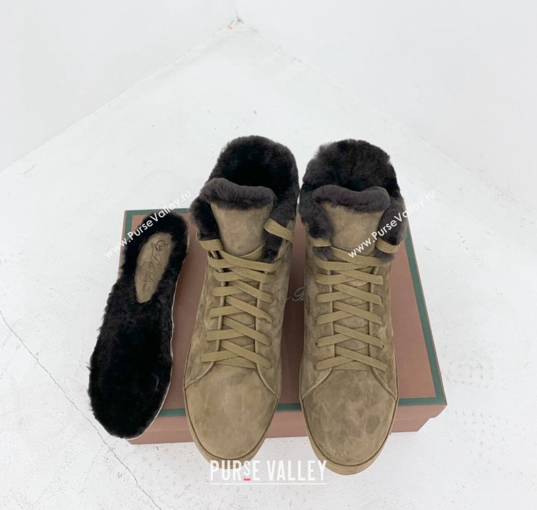 Loro Piana High top Sneakers in Suede and Wool Fur Khaki 2024 LP111304 (KER-241113097)