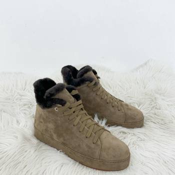 Loro Piana High top Sneakers in Suede and Wool Fur Khaki 2024 LP111304 (KER-241113097)