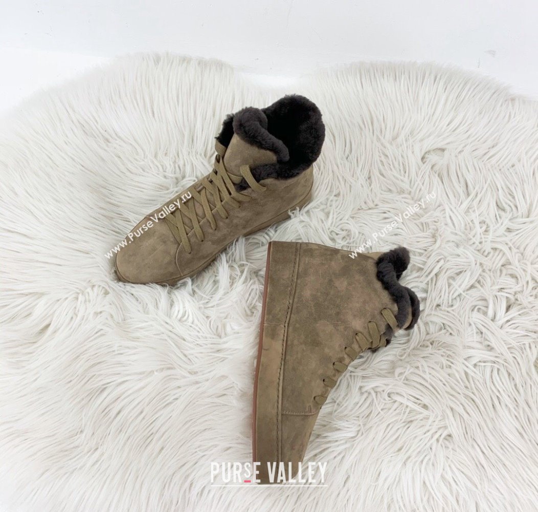 Loro Piana High top Sneakers in Suede and Wool Fur Khaki 2024 LP111304 (KER-241113097)