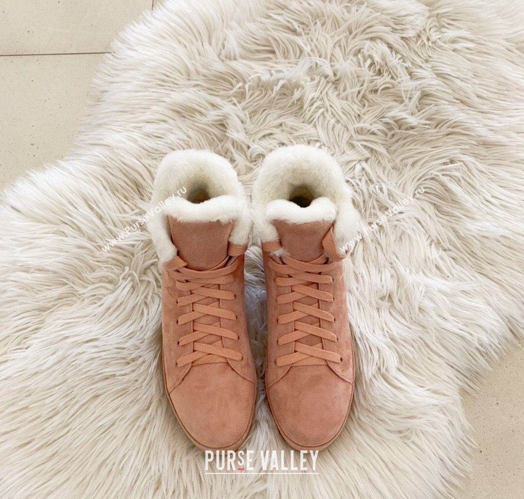 Loro Piana High top Sneakers in Suede and Wool Fur Light Pink 2024 LP111304 (KER-241113098)