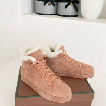 Loro Piana High top Sneakers in Suede and Wool Fur Light Pink 2024 LP111304 (KER-241113098)