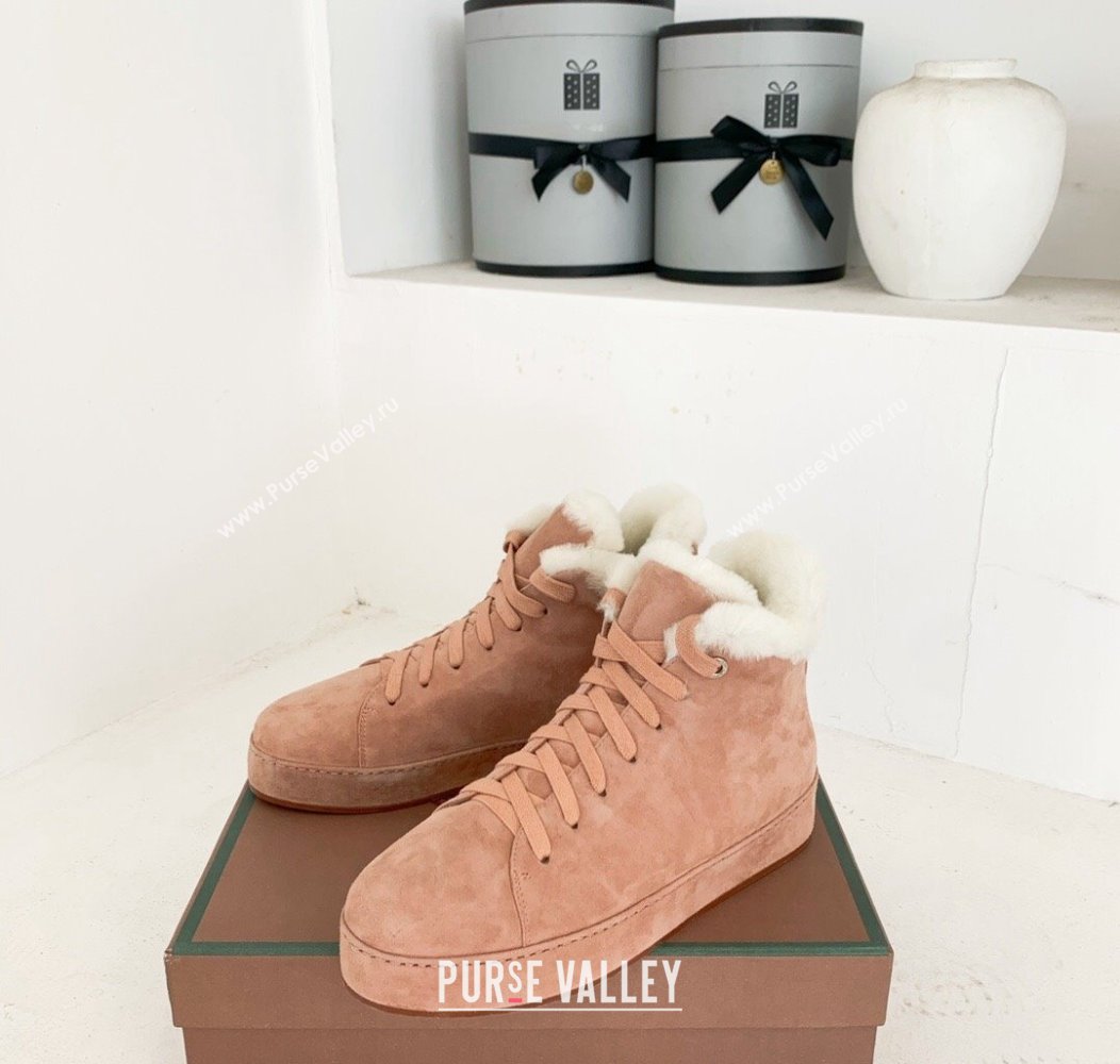 Loro Piana High top Sneakers in Suede and Wool Fur Light Pink 2024 LP111304 (KER-241113098)