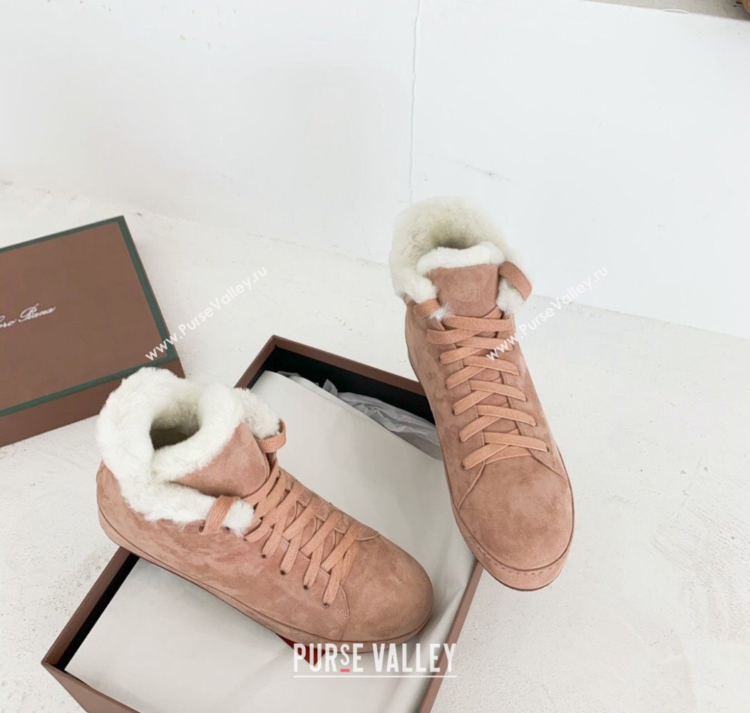 Loro Piana High top Sneakers in Suede and Wool Fur Light Pink 2024 LP111304 (KER-241113098)