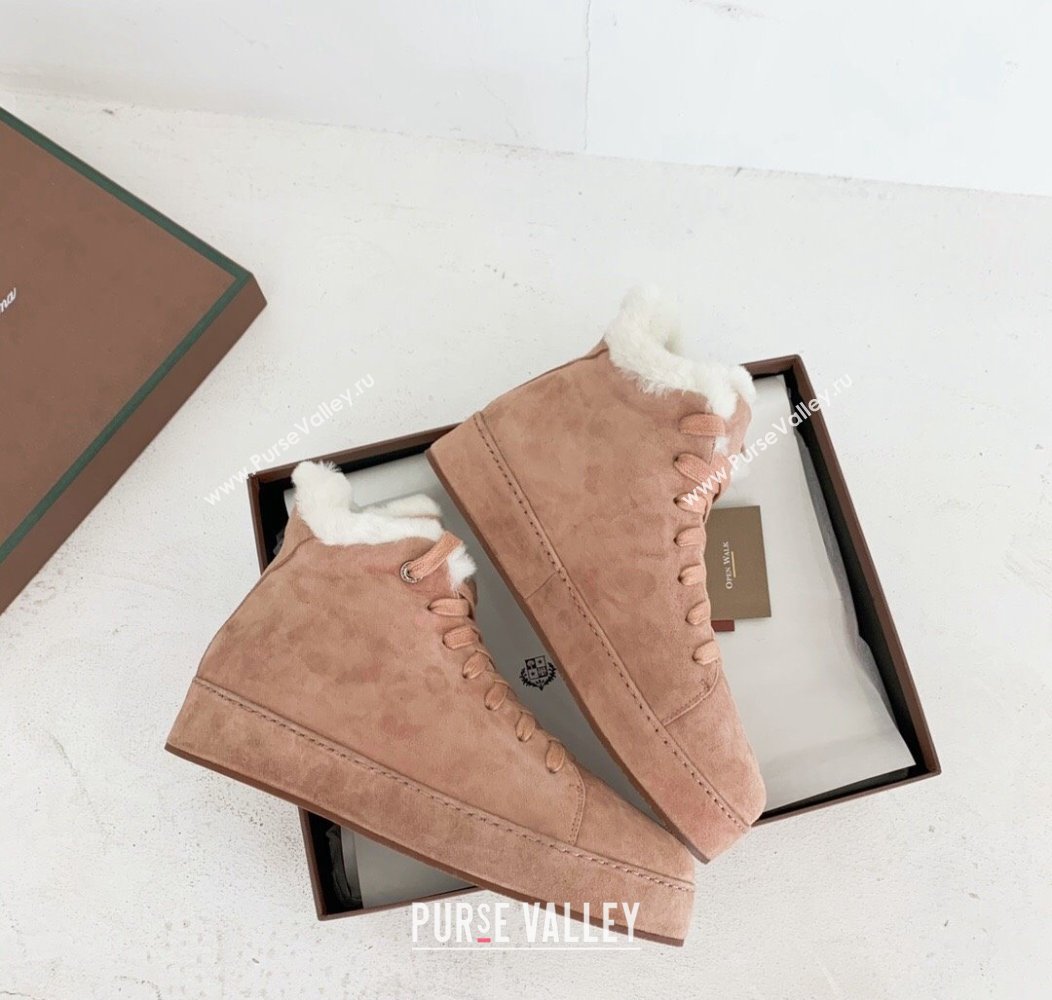 Loro Piana High top Sneakers in Suede and Wool Fur Light Pink 2024 LP111304 (KER-241113098)