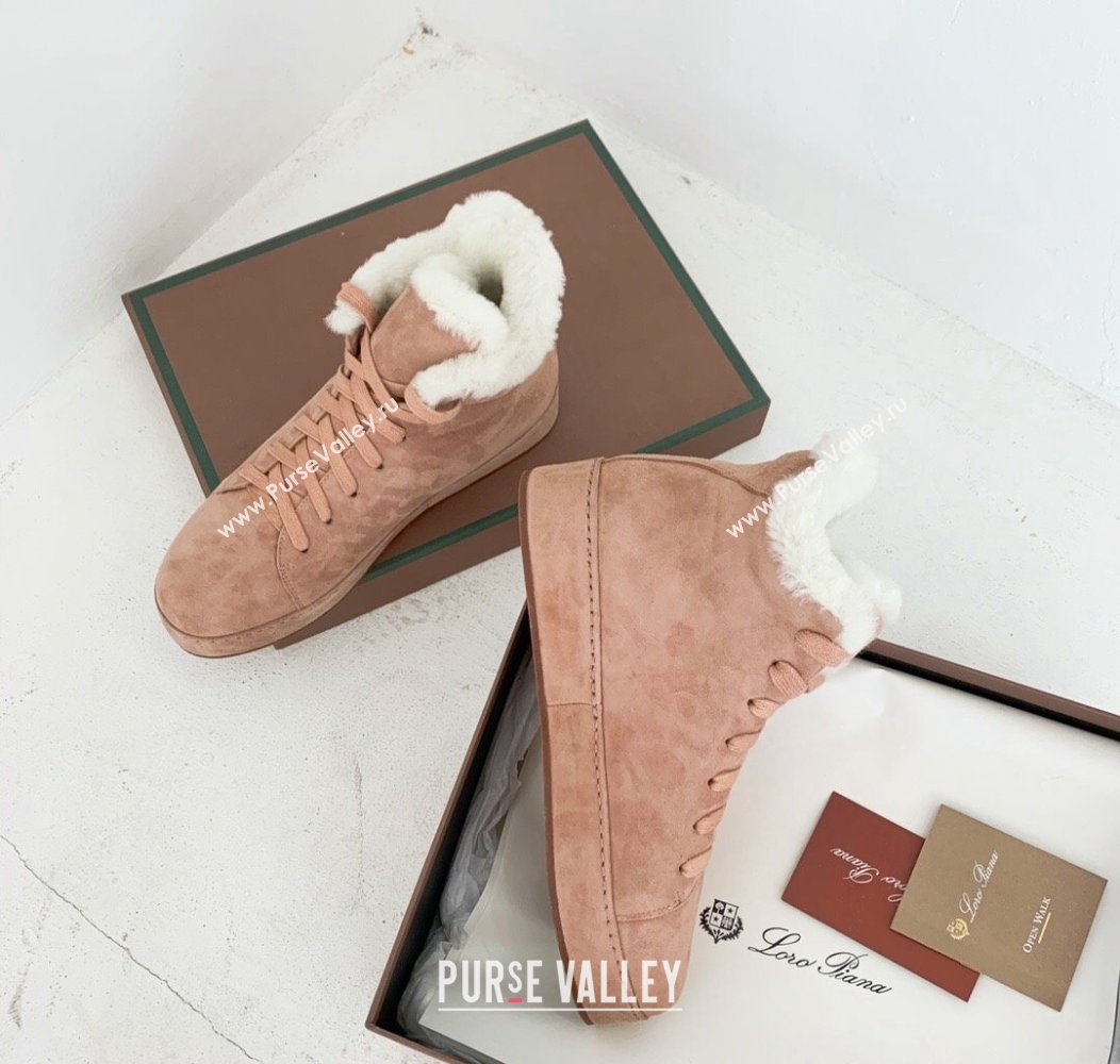 Loro Piana High top Sneakers in Suede and Wool Fur Light Pink 2024 LP111304 (KER-241113098)