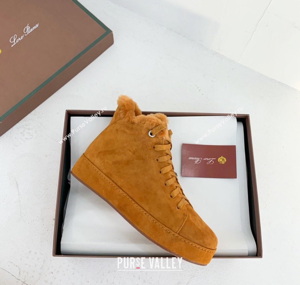 Loro Piana High top Sneakers in Suede and Wool Fur Brown Yellow 2024 LP111304 (KER-241113099)