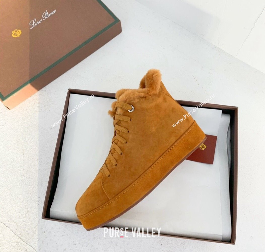 Loro Piana High top Sneakers in Suede and Wool Fur Brown Yellow 2024 LP111304 (KER-241113099)