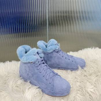 Loro Piana High top Sneakers in Suede and Wool Fur Light Blue 2024 LP111304 (KER-241113102)