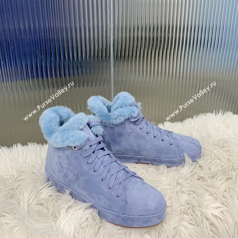 Loro Piana High top Sneakers in Suede and Wool Fur Light Blue 2024 LP111304 (KER-241113102)