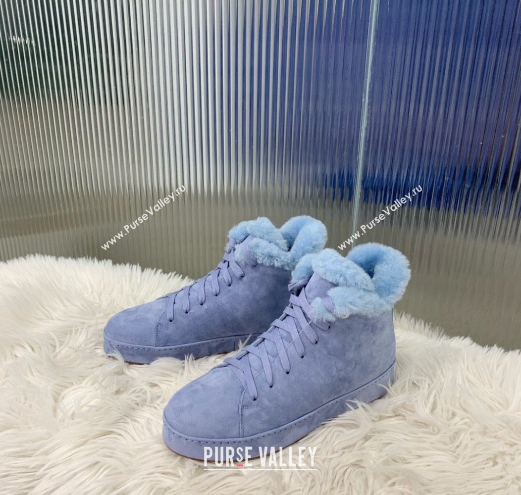 Loro Piana High top Sneakers in Suede and Wool Fur Light Blue 2024 LP111304 (KER-241113102)