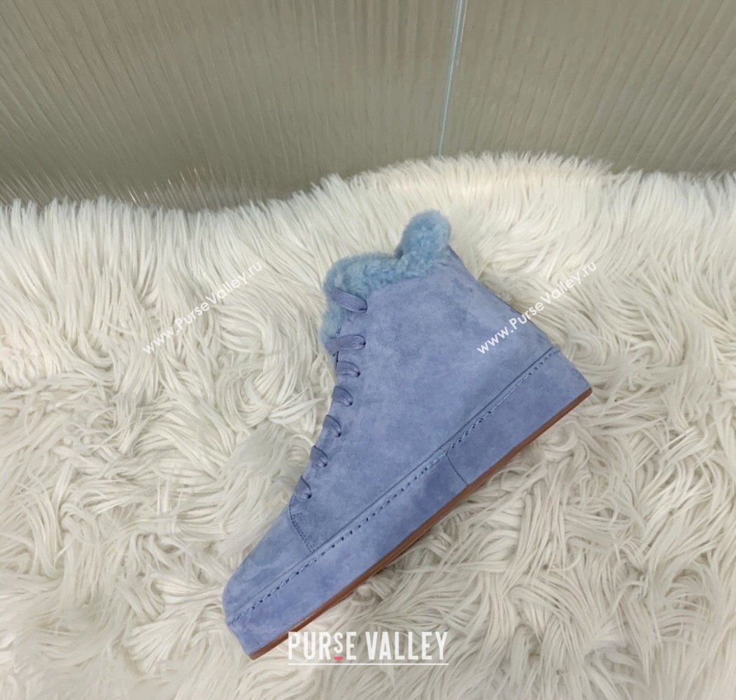 Loro Piana High top Sneakers in Suede and Wool Fur Light Blue 2024 LP111304 (KER-241113102)