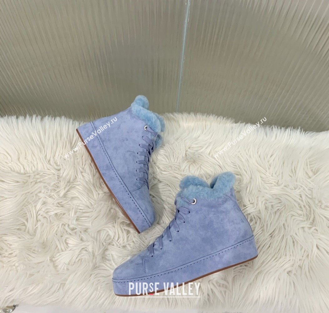 Loro Piana High top Sneakers in Suede and Wool Fur Light Blue 2024 LP111304 (KER-241113102)