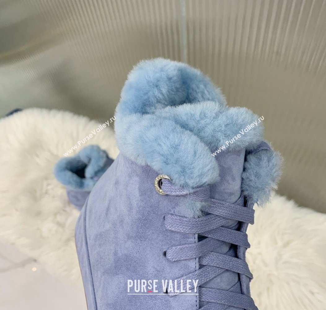 Loro Piana High top Sneakers in Suede and Wool Fur Light Blue 2024 LP111304 (KER-241113102)