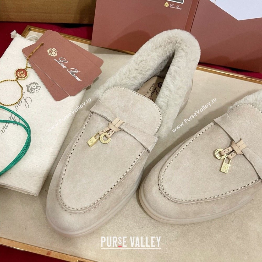 Loro Piana Summer Charm Loafers in Suede and Beaver Fur Light Grey 2024 LP101103 (KL-241113134)