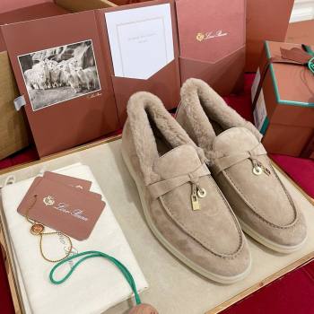 Loro Piana Summer Charm Loafers in Suede and Beaver Fur Beige Grey 2024 LP101103 (KL-241113136)