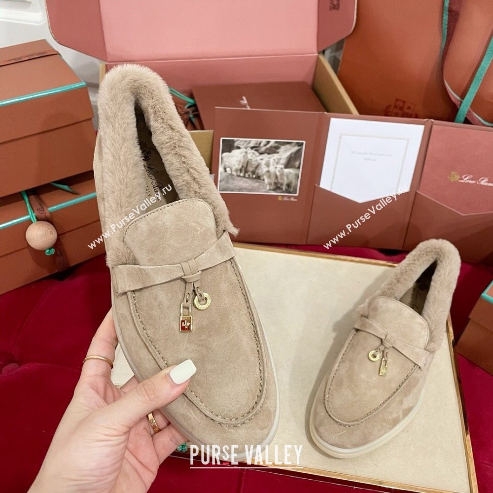 Loro Piana Summer Charm Loafers in Suede and Beaver Fur Beige Grey 2024 LP101103 (KL-241113136)