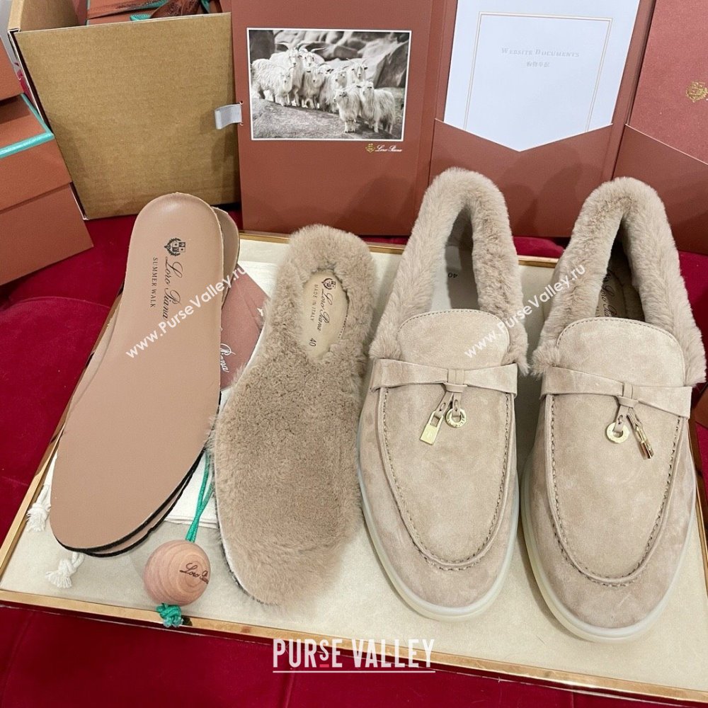 Loro Piana Summer Charm Loafers in Suede and Beaver Fur Beige Grey 2024 LP101103 (KL-241113136)