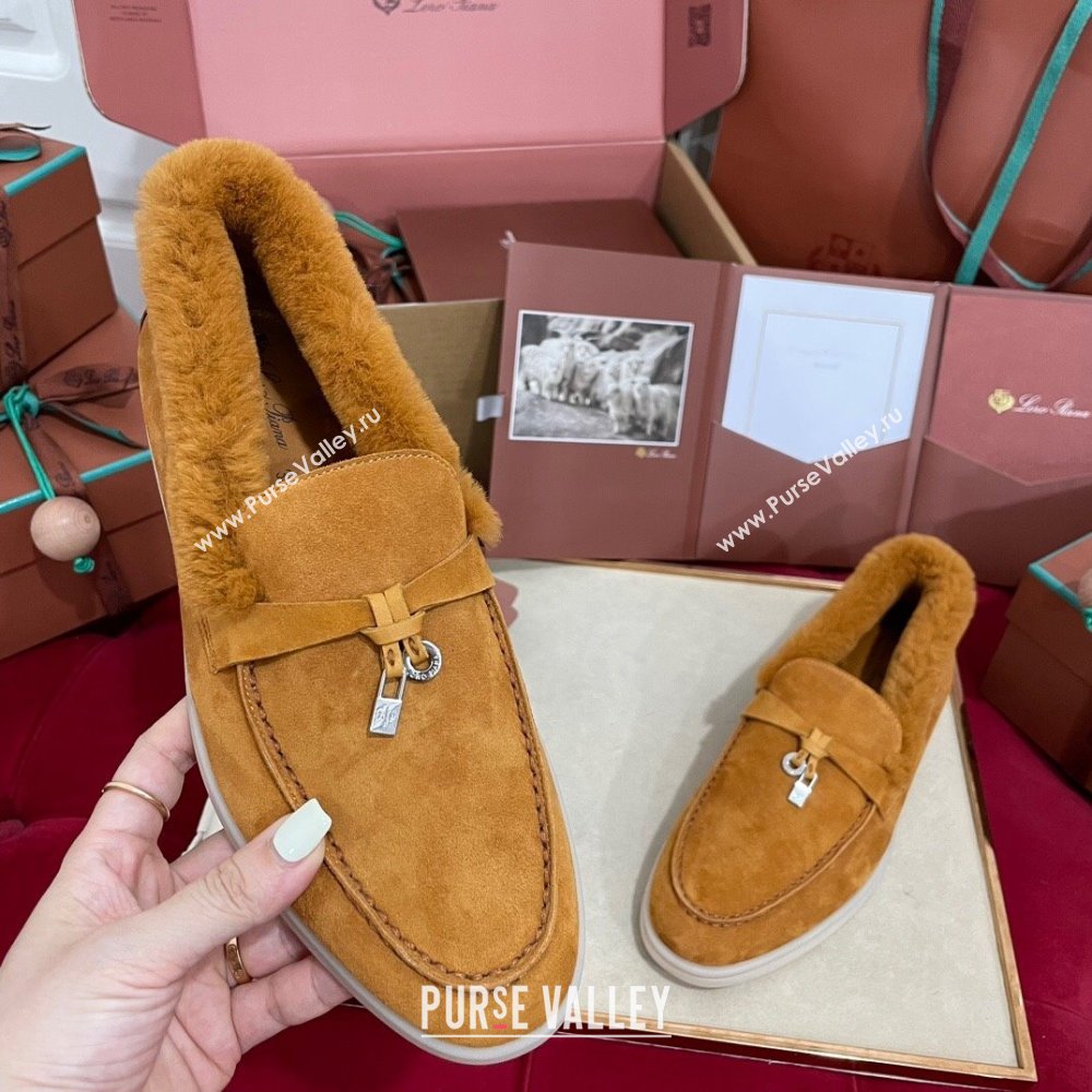 Loro Piana Summer Charm Loafers in Suede and Beaver Fur Brown Yellow 2024 LP101103 (KL-241113139)