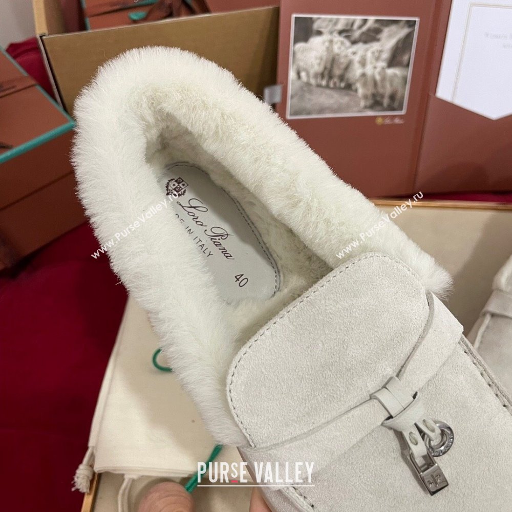 Loro Piana Summer Charm Loafers in Suede and Beaver Fur White 2024 LP101103 (KL-241113133)