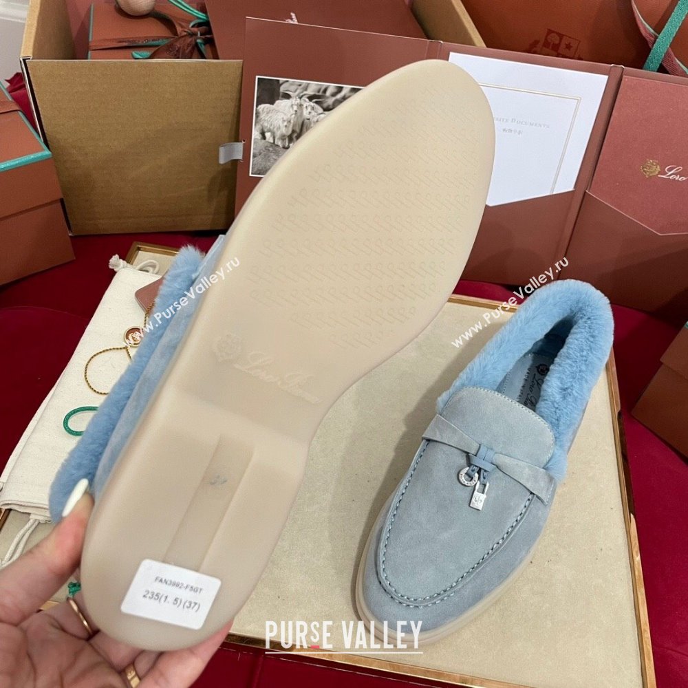 Loro Piana Summer Charm Loafers in Suede and Beaver Fur Light Blue 2024 LP101103 (KL-241113140)