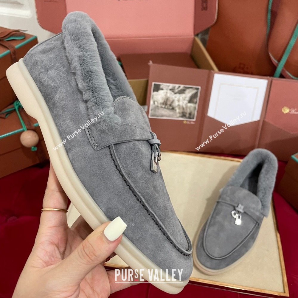 Loro Piana Summer Charm Loafers in Suede and Beaver Fur Grey2 2024 LP101103 (KL-241113142)