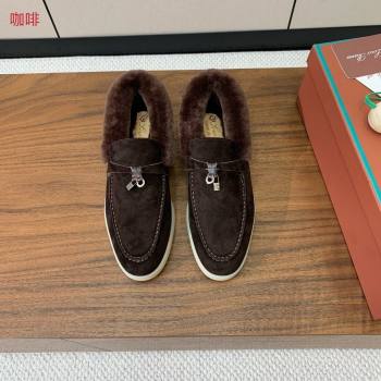 Loro Piana Summer Charm Loafers in Suede and Wool Fur Coffee Brown 2024 LP101103 (KL-241113125)