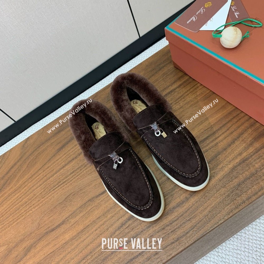 Loro Piana Summer Charm Loafers in Suede and Wool Fur Coffee Brown 2024 LP101103 (KL-241113125)