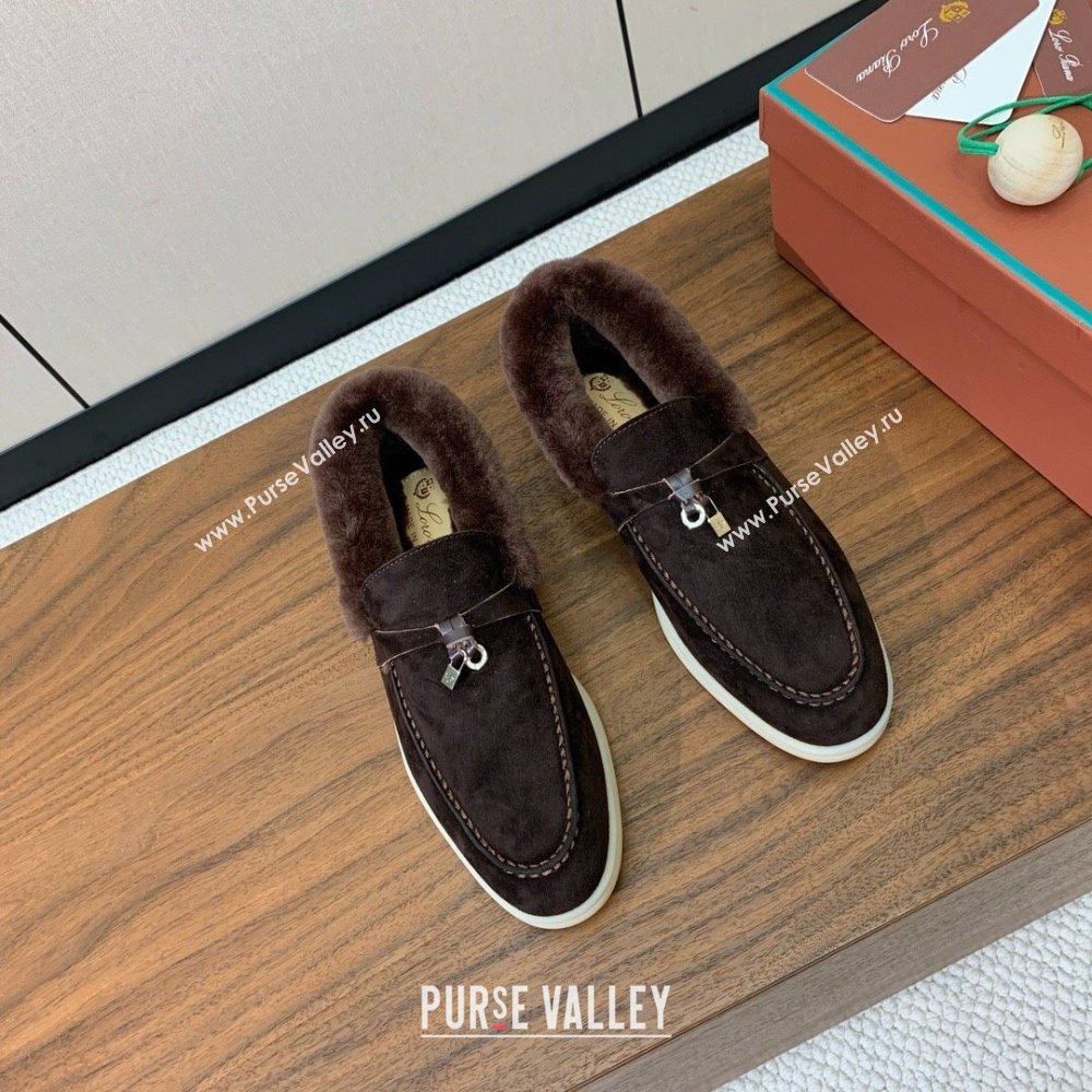 Loro Piana Summer Charm Loafers in Suede and Wool Fur Coffee Brown 2024 LP101103 (KL-241113125)