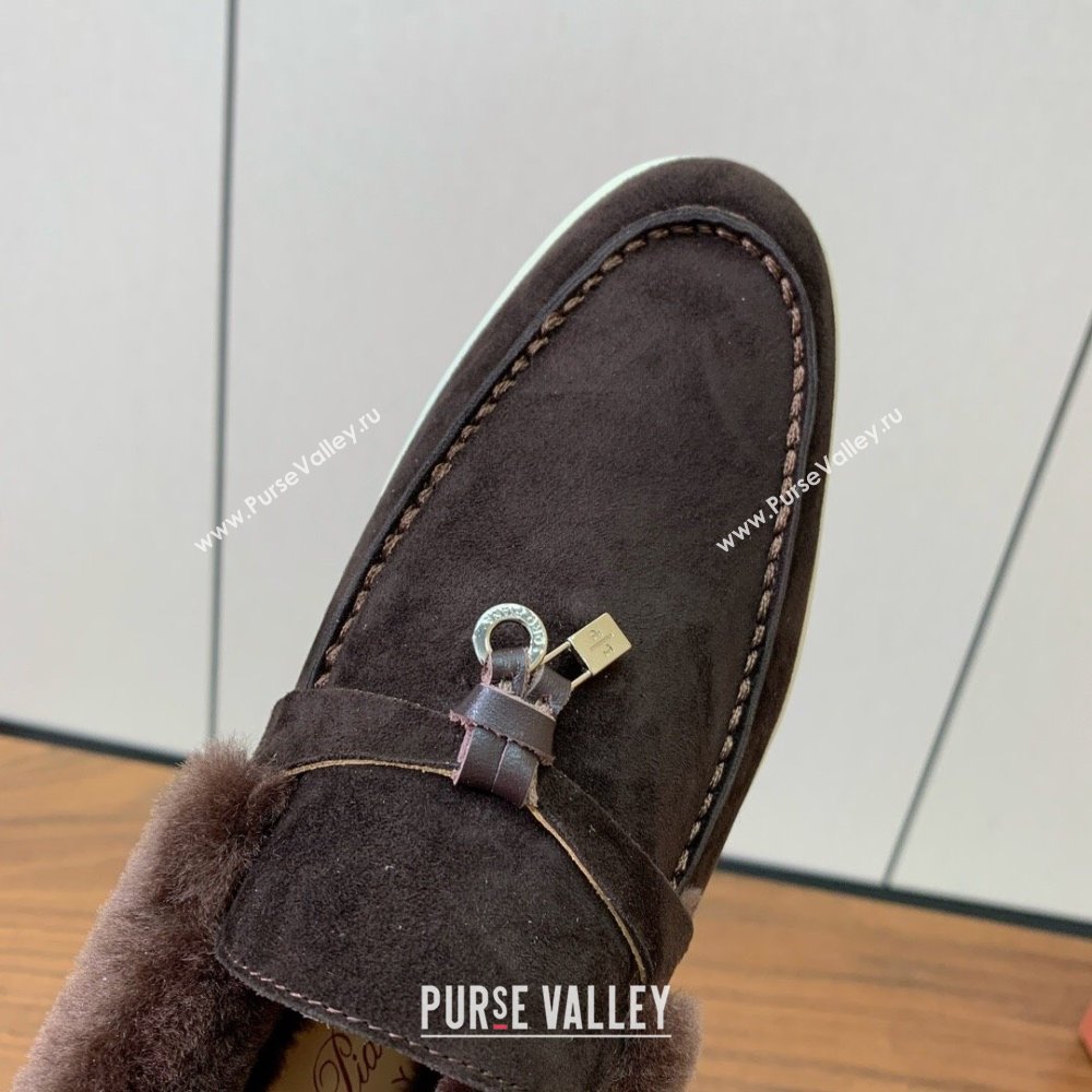 Loro Piana Summer Charm Loafers in Suede and Wool Fur Coffee Brown 2024 LP101103 (KL-241113125)