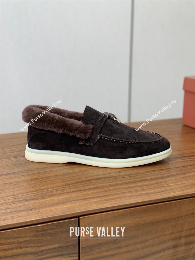 Loro Piana Summer Charm Loafers in Suede and Wool Fur Coffee Brown 2024 LP101103 (KL-241113125)