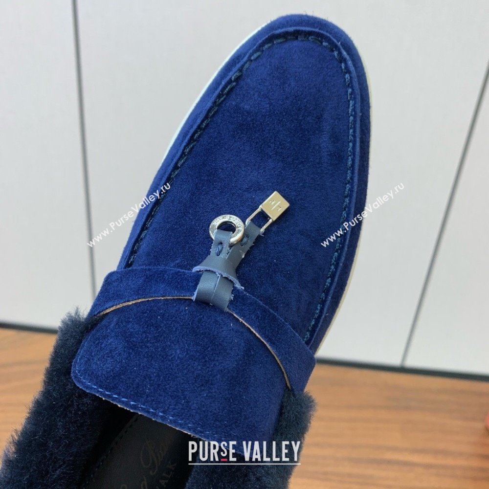 Loro Piana Summer Charm Loafers in Suede and Wool Fur Dark Blue 2024 LP101103 (KL-241113127)